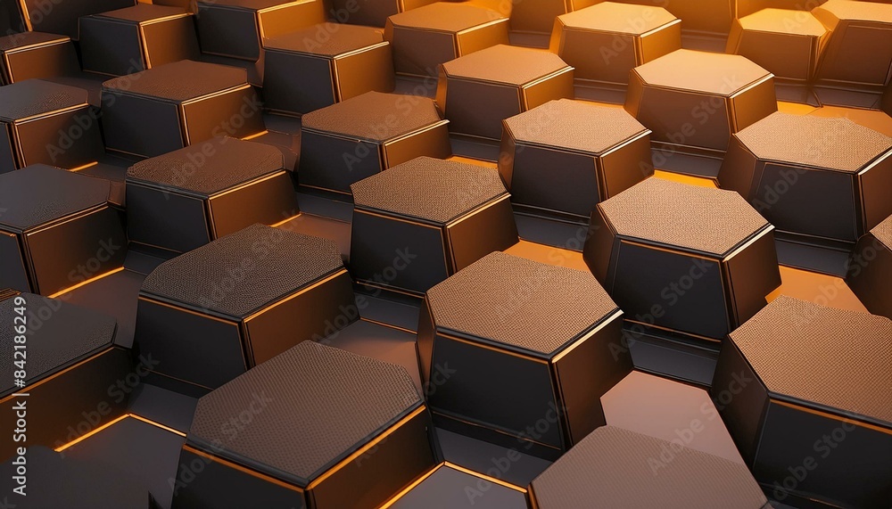 Abstract futuristic luxurious digital geometric technology hexagon background banner illustration 3d - Glowing gold, brown, gray and black hexagonal 3d shape texture wall Abstract futuristic luxurious digital geometric technology hexagon background banner illustration 3d - Glowing gold, brown, gray and black hexagonal 3d shape texture wall