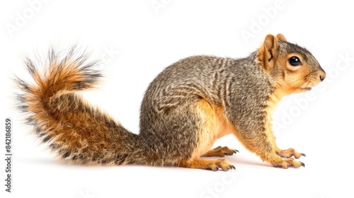 Fox Squirrel full body clearly photo on white background , 