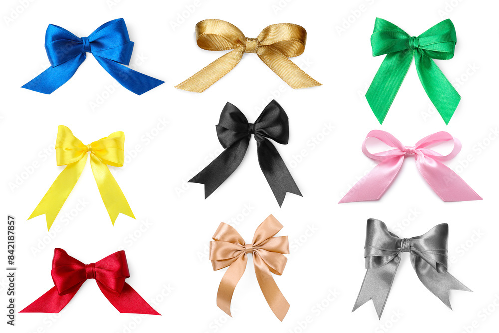 Beautiful bows of different colors isolated on white, set Beautiful bows of different colors isolated on white, set
