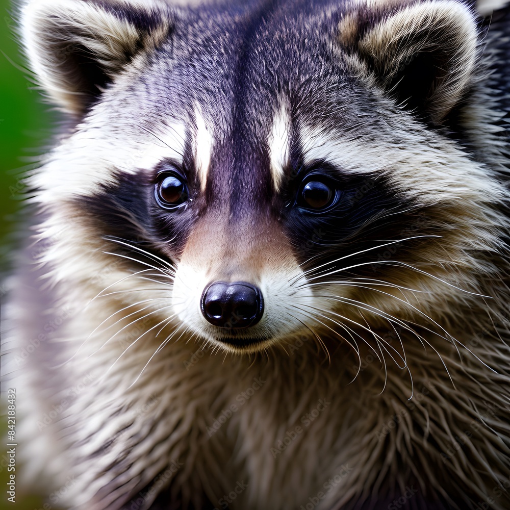 A close-up image of a raccoon, showcasing its distinct facial features and expressive eyes A close-up image of a raccoon, showcasing its distinct facial features and expressive eyes