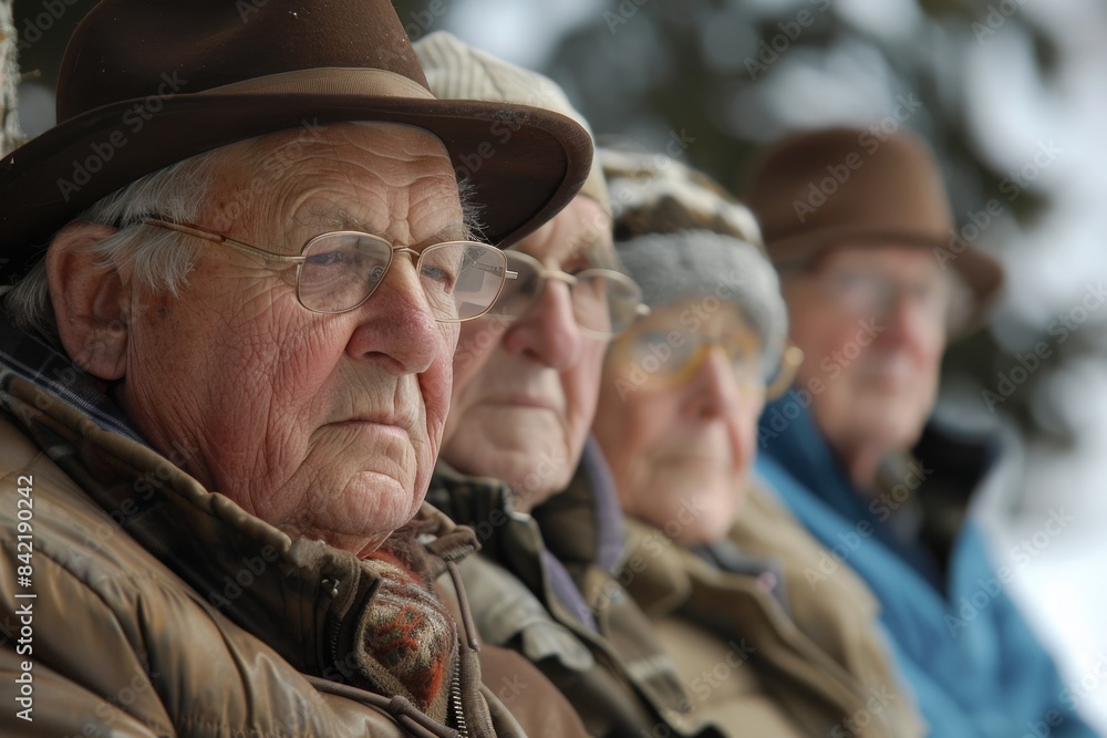Group of old people in hat and glasses. Selective focus. Group of old people in hat and glasses. Selective focus.
