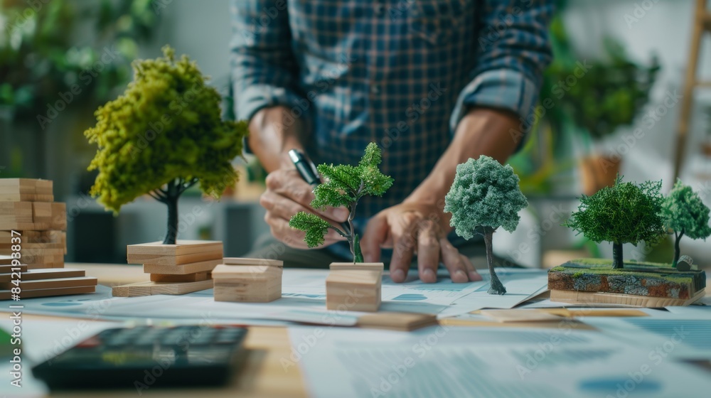 Fototapeta premium Architect working on landscape model, Generative AI