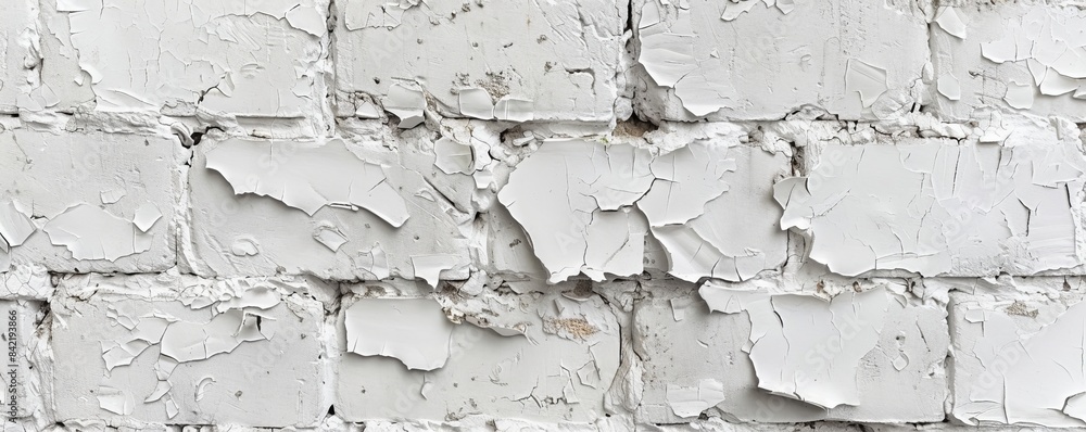 White brick wall with peeling paint texture, close-up view. Weathered surface concept White brick wall with peeling paint texture, close-up view. Weathered surface concept