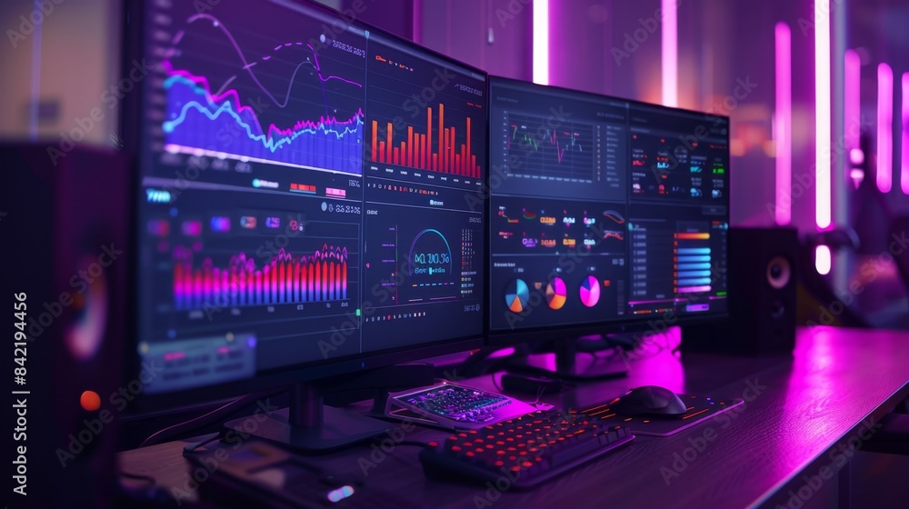 Modern Trading Desk with Data Analytics and Charts, Generative AI Modern Trading Desk with Data Analytics and Charts, Generative AI