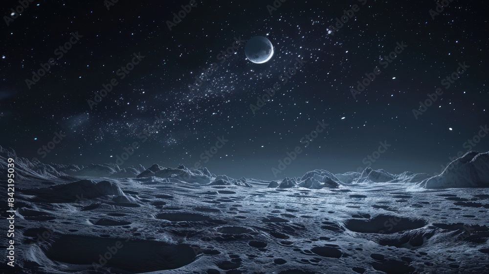 Fototapeta premium A distant planet is enveloped by a starry night sky, capturing the vast and tranquil space.