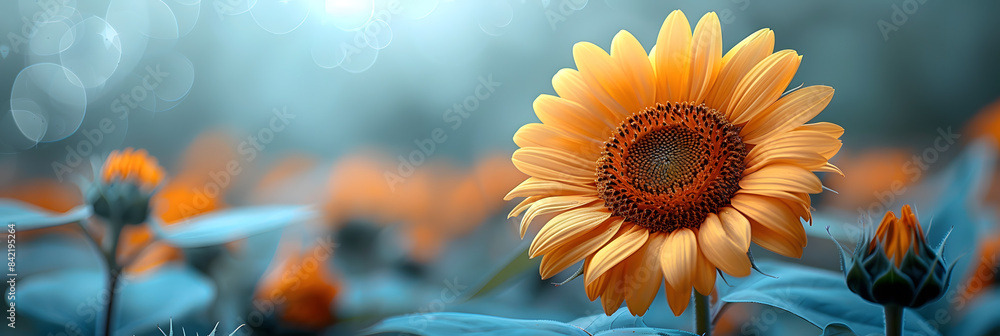 Fototapeta premium Sunflower Sunset Escapes: Coral Vistas & Turquoise Horizon