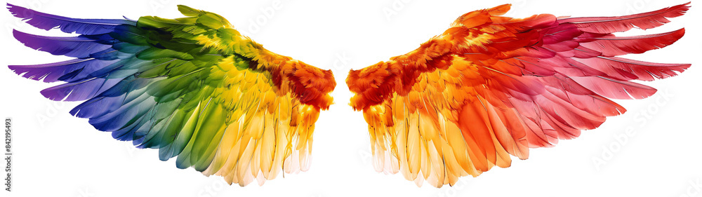 Obraz premium Rainbow pride wings isolated on transparent background.