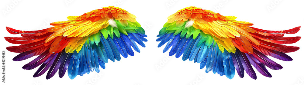 Obraz premium Rainbow pride wings isolated on transparent background.