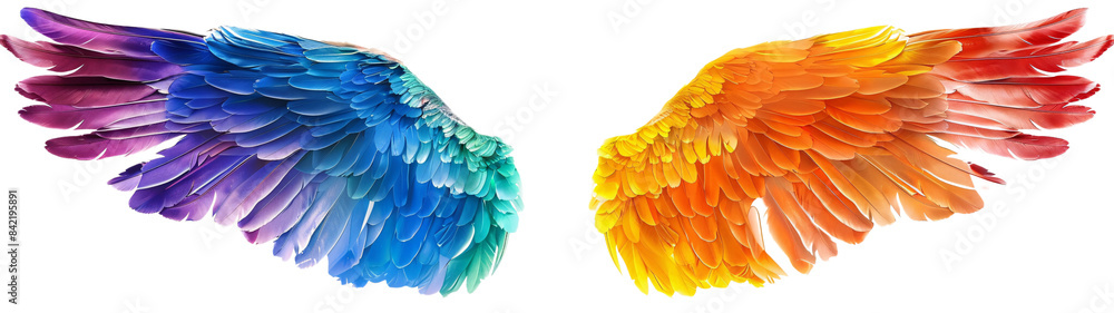 Fototapeta premium Rainbow pride wings isolated on transparent background.