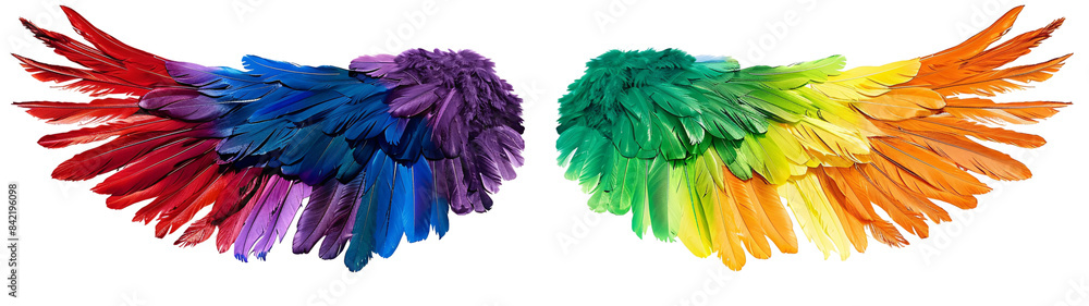 Fototapeta premium Rainbow pride wings isolated on transparent background.