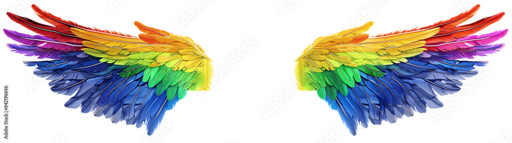Fototapeta premium Rainbow pride wings isolated on transparent background.