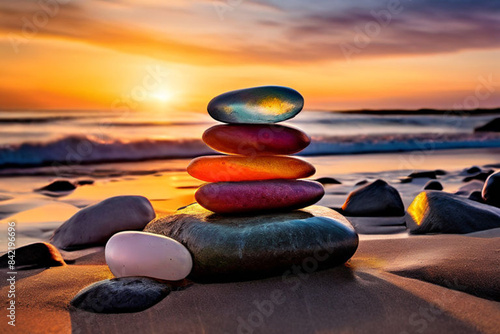 zen stones on the beach photo