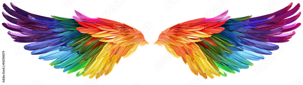 Obraz premium Rainbow pride wings isolated on transparent background.