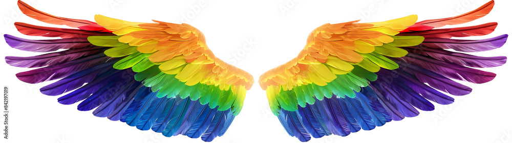 Obraz premium Rainbow pride wings isolated on transparent background.