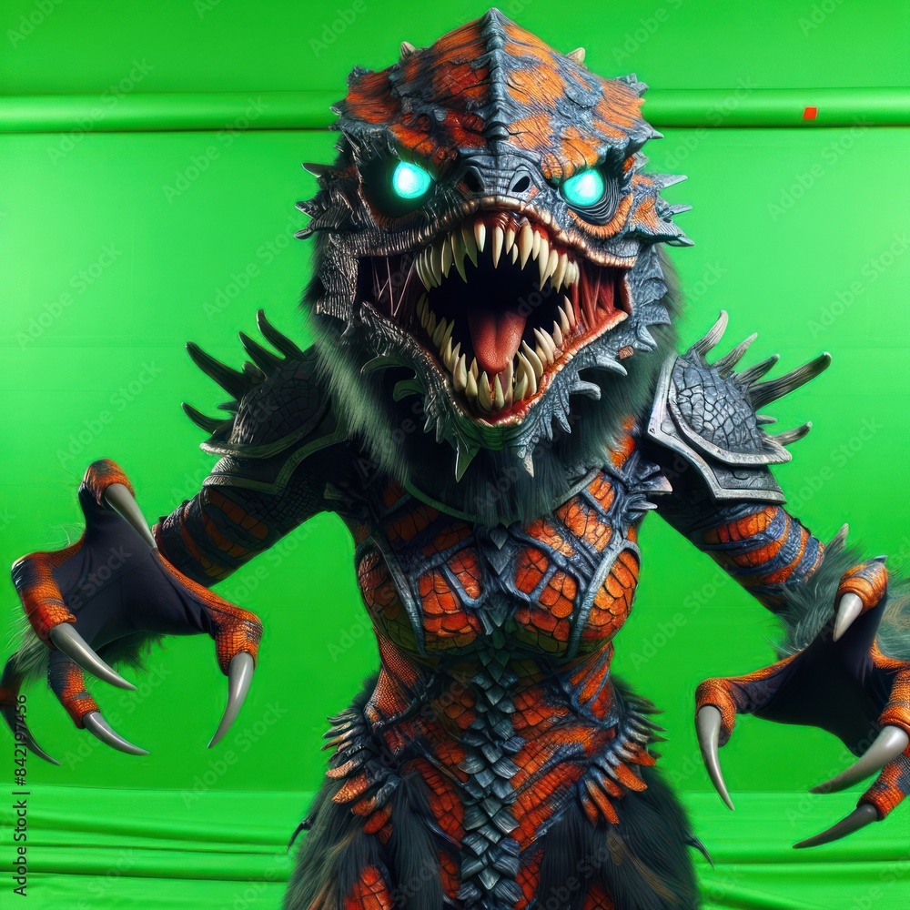 Naklejka premium green dragon head a dragon with a green background and a green screen behind it