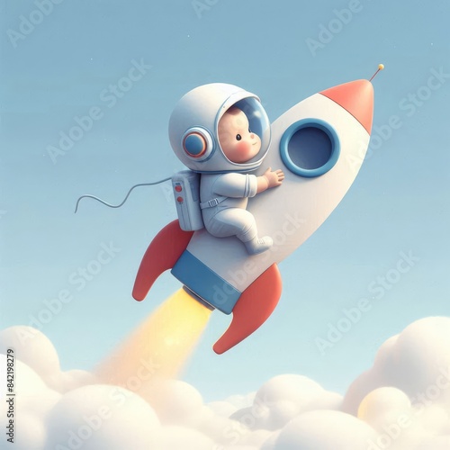 Baby Riding a Rocket: Cute and Adorable Illustration