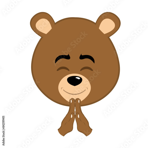 vector illustration face brown bear grizzly cartoon, with his hands in a praying position