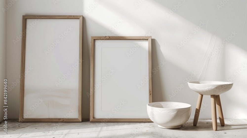 Minimalist Home Decor with Wooden Frames and Ceramic Bowls Generative AI Minimalist Home Decor with Wooden Frames and Ceramic Bowls Generative AI