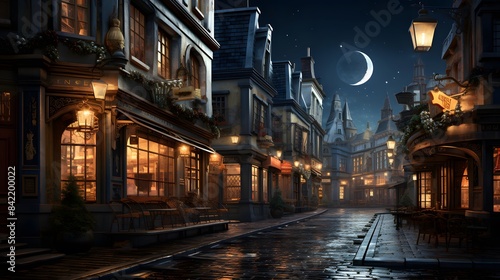 Night view of a street in Paris, France. 3D rendering