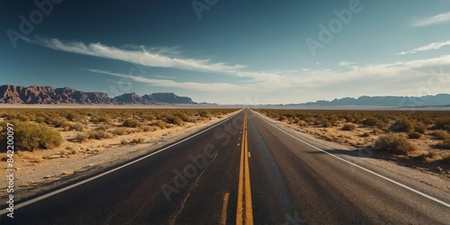highway on plains at desert wide angle panoramic symmetric banner background © sevenSkies