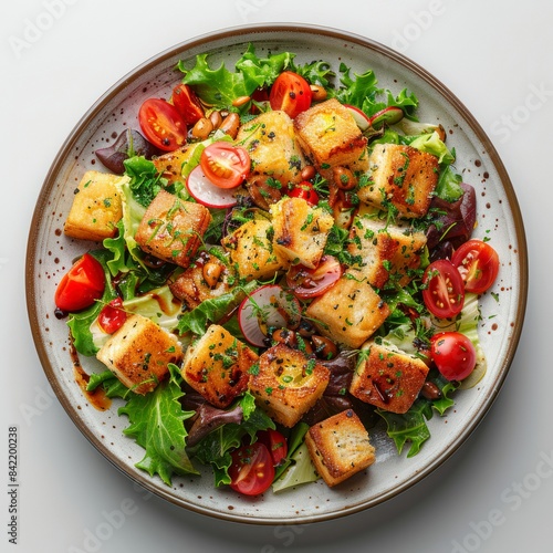 Photo of a Caesar salad plate with white_background