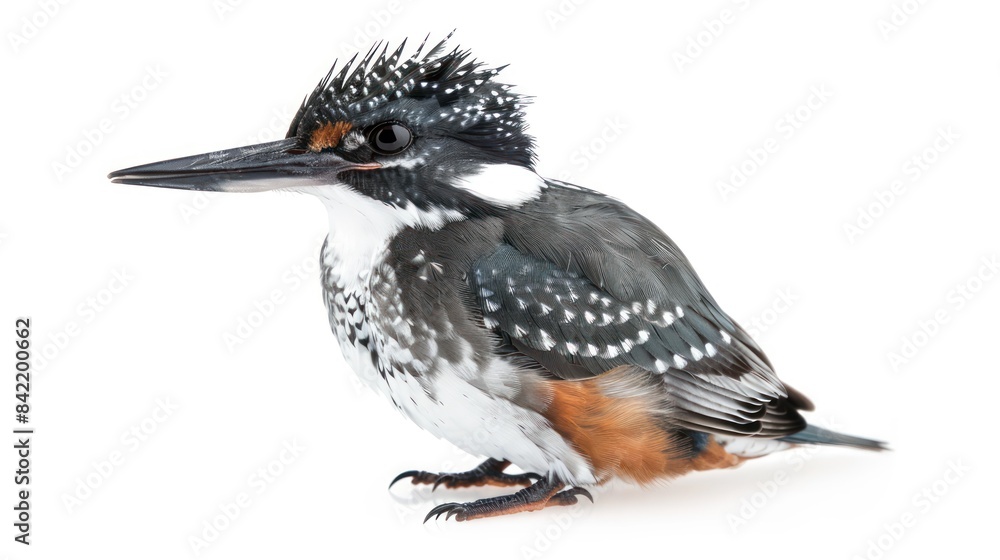 Belted Kingfisher on white background , Belted Kingfisher on white background ,