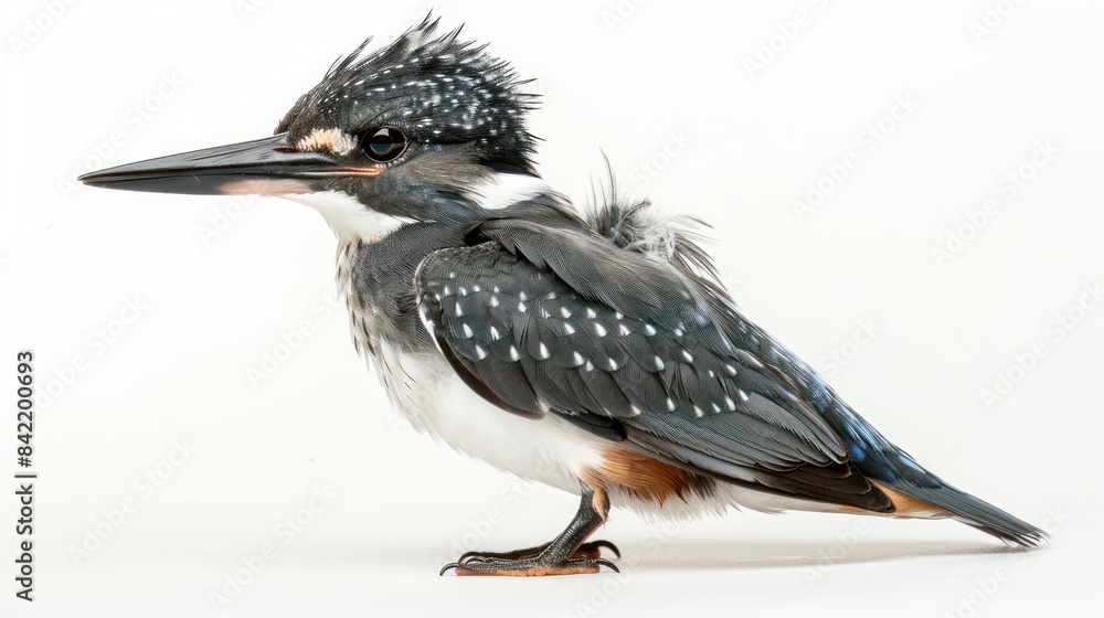 Obraz premium Belted Kingfisher on white background ,
