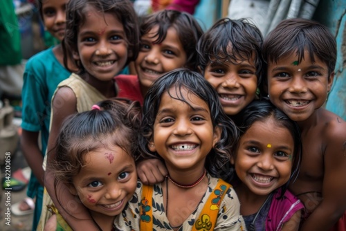 Unidentified Hindu kids posing for a portrait. © Asier