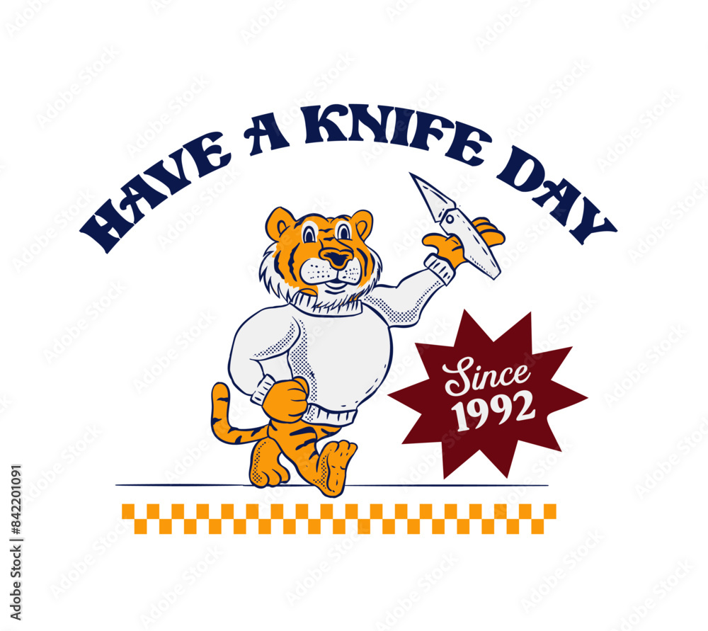 Tiger holding knives mascot with pun words Tiger holding knives mascot with pun words