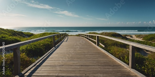 walkway to beach wide angle panoramic symmetric banner background
