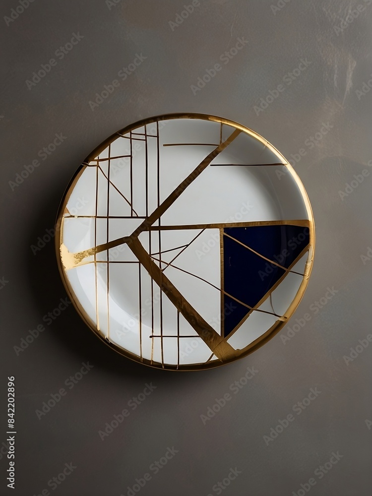 A modern twist on the traditional kintsugi technique plate with bold geometric design.