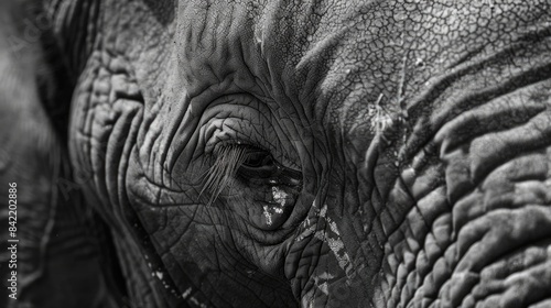 Elephant s facial features with black and white eye markings