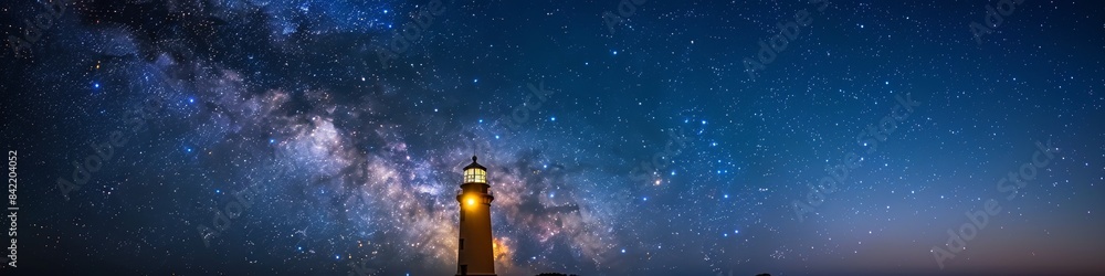 A beautiful lighthouse at night with the milky way visible in the night sky. A beautiful lighthouse at night with the milky way visible in the night sky.