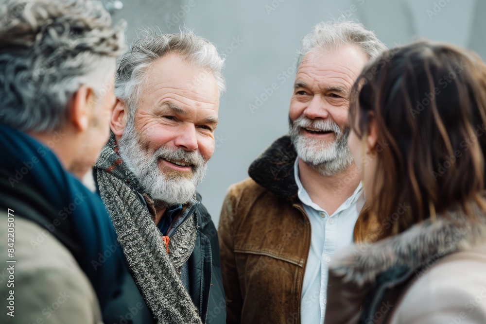 Portrait of a group of senior friends in the city. Selective focus. Portrait of a group of senior friends in the city. Selective focus.