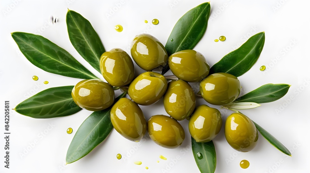 Olive oil. Greek olive oil in glass transparent bowl with branches with leaves and olives, with copy space. Close-up, Isolated on white background. Olive oil. Greek olive oil in glass transparent bowl with branches with leaves and olives, with copy space. Close-up, Isolated on white background.