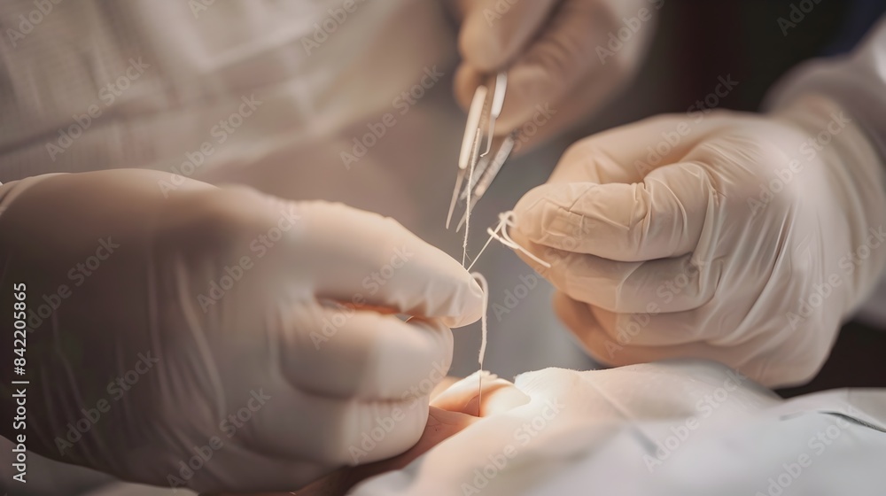 Closeup of Surgical Suture Material Being Cut After Final Stitch Closeup of Surgical Suture Material Being Cut After Final Stitch