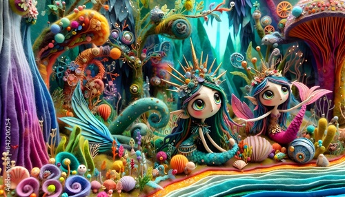Wallpaper Mural Ilustración 3D infantil, sirena, sirenita de fieltro, cuento de hadas, fantasía, surrealismo, hiperrealismo, para niños, saludo, postal, storybook, variopinto, arte, decoraciones Torontodigital.ca