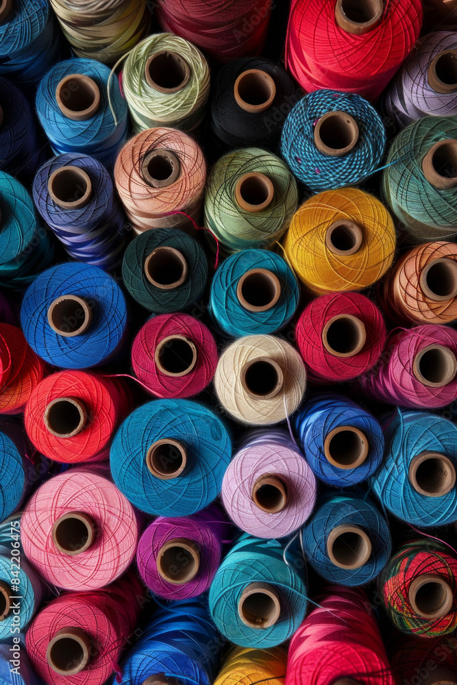 A tightly packed collection of spools of thread in various colors, filling the entire frame. The threads come in shades of red, blue, green, yellow, and pink, creating a vibrant and crafty background. A tightly packed collection of spools of thread in various colors, filling the entire frame. The threads come in shades of red, blue, green, yellow, and pink, creating a vibrant and crafty background.