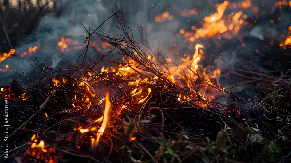 Intense Flames Consuming Dry Vegetation in a Fiery Natural Blaze Intense Flames Consuming Dry Vegetation in a Fiery Natural Blaze