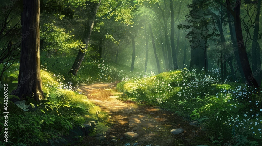 An Enchanting Trail Through a Serene Forest An Enchanting Trail Through a Serene Forest