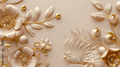 golden leaves and flowers on the side of it, beige background, generative AI © VALUEINVESTOR