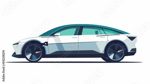 Electric car with blue stripe on white background for travel  business  and environmental conservation concept