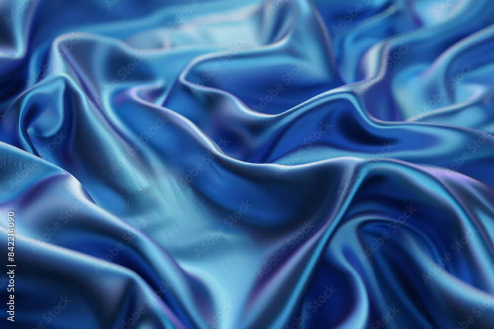 3D render of abstract blue background with silk texture, elegant cloth in motion in the style of wave shape. Vector illustration for fashion design, wallpaper