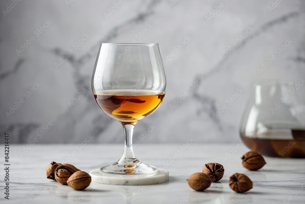 Modern Simplicity: a brandy glass on a white marble surface. Modern Simplicity: a brandy glass on a white marble surface.