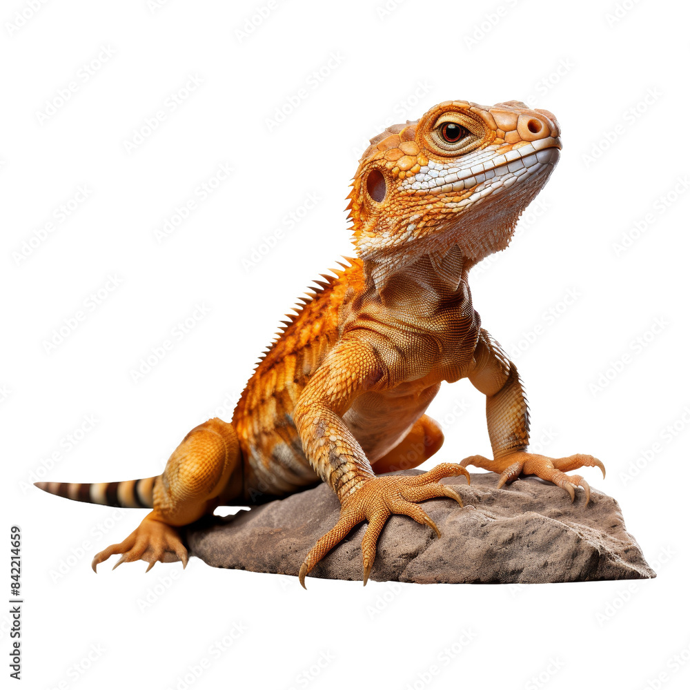 Fototapeta premium PNG of a lizard basking, transparent background for versatile use.