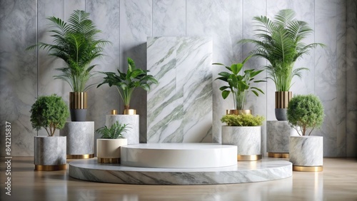 big single Marble podium mockup for a montage with a single plant in vases