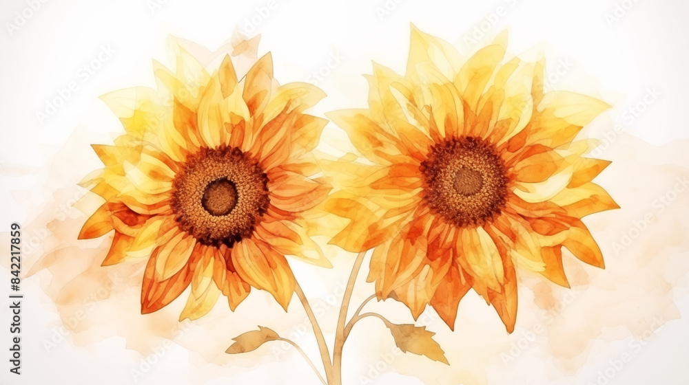 Naklejka premium Double Exposure, White Background, Sunflower illustration ~ Created using Generative AI