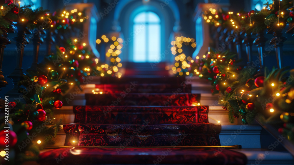 Stairs decorated with christmas lights Stairs decorated with christmas lights