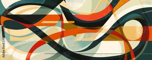 Wallpaper Mural An intricate mid-century abstract vector design featuring interlocking curves and lines in a retro color palette. Torontodigital.ca