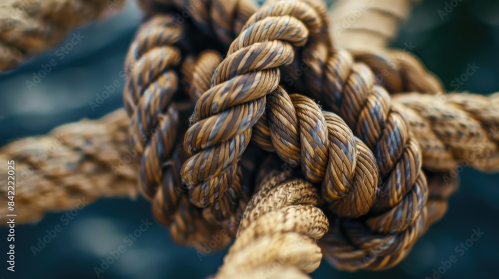 Different ropes intricately woven into a knot, a visual metaphor for teamwork and collaboration. Ai Generated. Different ropes intricately woven into a knot, a visual metaphor for teamwork and collaboration. Ai Generated.